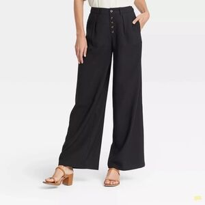 Who What Wear High-Rise Wide-Leg Pants Button Front Black Size 2
